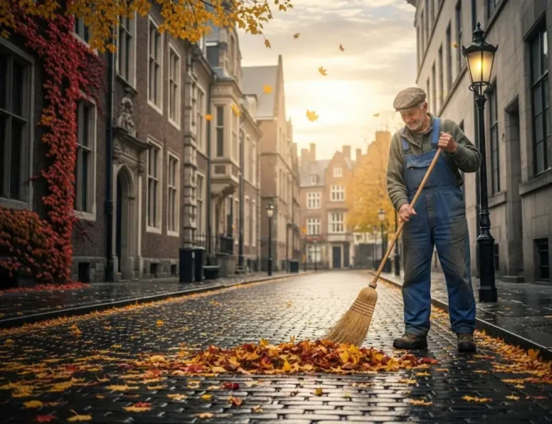 Двірник замітає вулицю